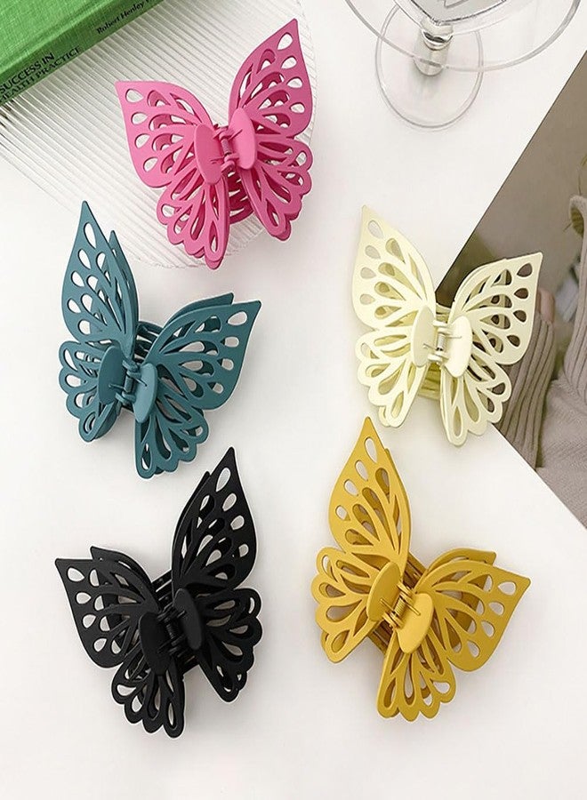 GSHLLO 3 Pcs Butterfly Claw Clips Large Matte Hair Clips Non Slip Jaw Clips Spring Hair Clamps Ponytail Holders Hair Barrettes for Women Girls Black Beige Khaki - Image 4